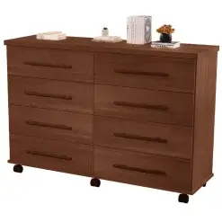 Comoda Jade Com 8 Gavetas Corredica Telescopica E Rodinhas Cor Mel