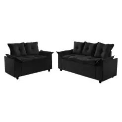 Conjunto Sofa 2 e 3 Lugares Tecido Suede Liones preto