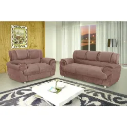 Conjunto Sofa 7025 com 2 e 3 Lugares Jogo em Tecido Suede Marrom Ambiente