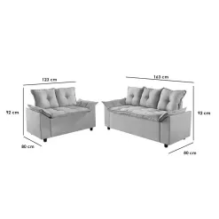 Conjunto De Sofa Liones Com 2 E 3 Lugares Tecido Suede Medidas