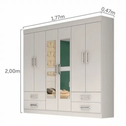 Guarda Roupa Hercules com 6 Portas 4 Gavetas e Espelho Branco Medidas 1