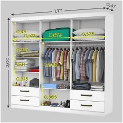 Guarda Roupa Hercules com 6 Portas 4 Gavetas e Espelho Branco Medidas Internas