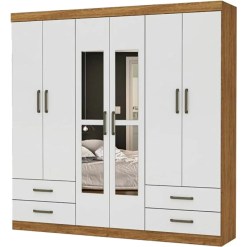 Guarda Roupa Hercules Com 6 Portas 4 Gavetas E Espelho Cinamomo Off White