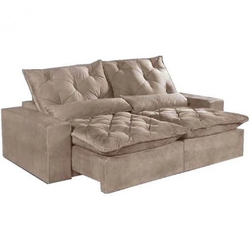 Sofa 4 Lugares Retratil E Reclinavel Elegance Tecido Suede 230cm Bege