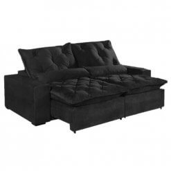 Sofa 4 Lugares Retratil E Reclinavel Elegance Tecido Suede 230cm Preto