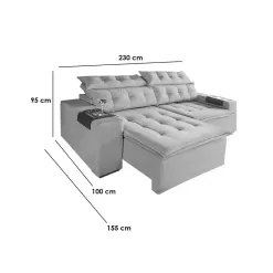 Sofa Carioca 4 Lugares Retratil E Reclinavel 230cm Tecido Veludo Medidas