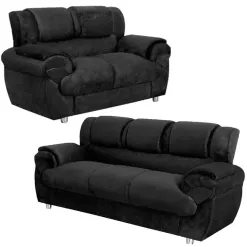 Sofa Conjunto com 2 e 3 Lugares Jogo em Tecido Suede preto 7025