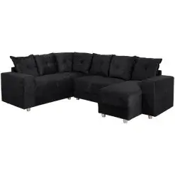 Sofa De Canto Com Chaise 6 Lugares 5070 Tecido Suede Almofadas Soltas preto