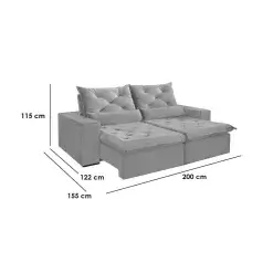 Sofa Elegance 3 Lugares Retratil E Reclinavel Com Tecido Veludo De 200cm Medidas