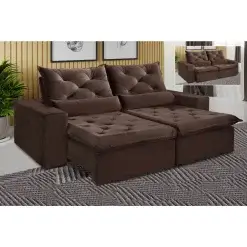 Sofa Elegance 4 Lugares Retratil E Reclinavel Tecido Veludo De 230cm Marrom