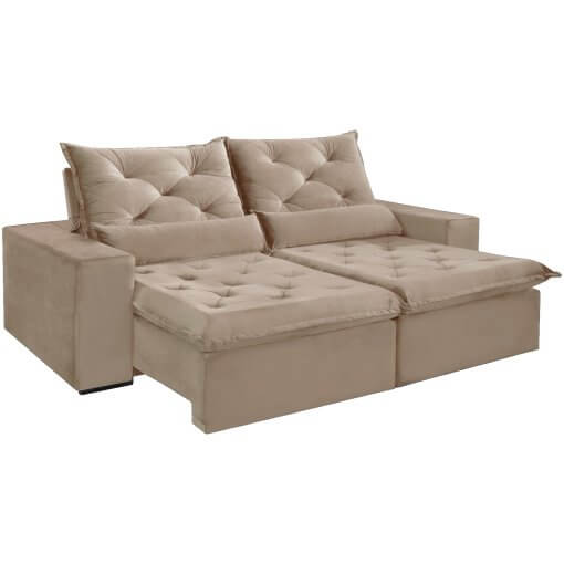 Sofa Elegance 4 Lugares Retratil E Reclinavel Com Tecido Veludo De 230cm Bege