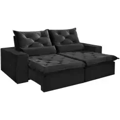 Sofa Elegance 4 Lugares Retratil E Reclinavel Com Tecido Veludo De 230cm Preto
