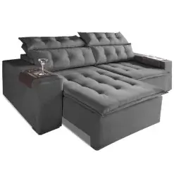 Sofa Retratil E Reclinavel Carioca 4 Lugares 230cm Tecido Suede Cinza
