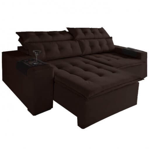 Sofa Retratil E Reclinavel Carioca 4 Lugares 230cm Tecido Suede Marrom Escuro