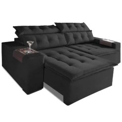 Sofa Retratil E Reclinavel Carioca 4 Lugares 230cm Tecido Suede Preto