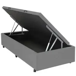 Base Box Com Bau Solteiro 36x88x188 Corino Cinza