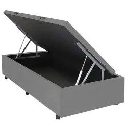 Base Box Com Bau Solteiro 36x88x188 Corino Cinza