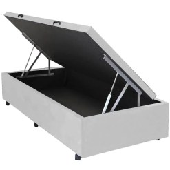 Base Box Com Bau Solteiro Corino Cor Branco