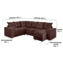 Sofa De Canto Com Chaise 6 Lugares 5070 Tecido Suede Almofadas Soltas Medidas