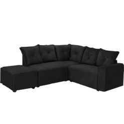 Sofa de Canto 5 Lugares 5040 Puff Grande Preto