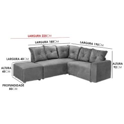 Sofa de Canto 5 Lugares 5040 Puff Grande Tecido Suede Medidas