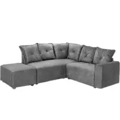 Sofa de Canto 5 Lugares 5040 Puff Grande Tecido Suede cinza