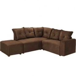 Sofa de Canto 5 Lugares 5040 Puff Grande Tecido Suede marrom