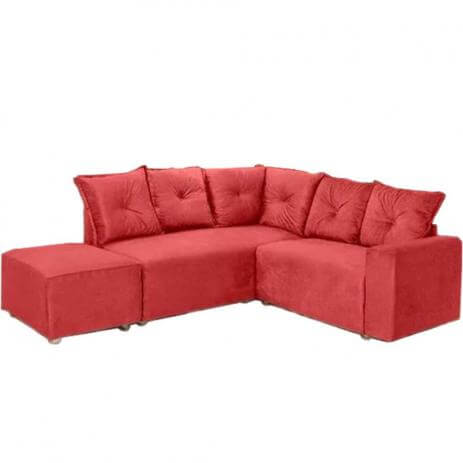 Sofa de Canto 5 Lugares 5040 Puff Grande Tecido Suede vermelho