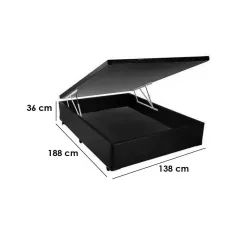 Base Box Bau Casal 36x138x188 Preta Medidas