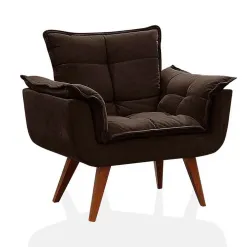 Poltrona Opalla Suede Pes Palito My House Decor Marrom