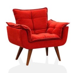 Poltrona Opalla Suede Pes Palito My House Decor vermelha