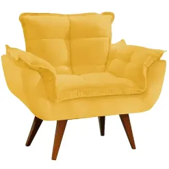 Poltrona Opalla Veludo Pes Palito My House Decor Amarelo