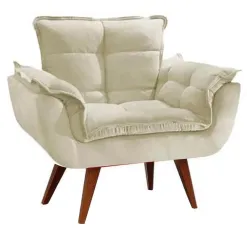 Poltrona Opalla Veludo Pes Palito My House Decor Cor Bege