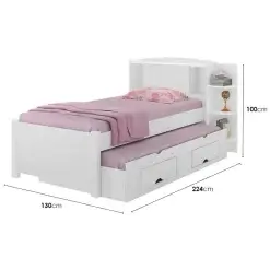 Cama Solteiro Com Cama Auxiliar Box Com 2 Gavetas MDF dimensoes