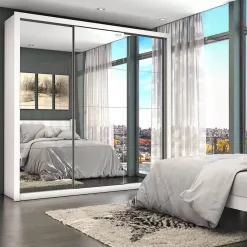 Guarda Roupa Bahia Todo Espelhado Com 3 Portas Cor Branco