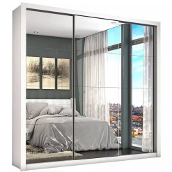 Guarda Roupa Bahia Todo Espelhado Com 3 Portas De Correr Cor Branco