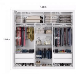 Guarda Roupa Bahia com 3 Portas de Correr Todo Espelhado e 4 Gavetas Branco Interno Medidas