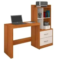 Mesa Para Computador Alana Com Estante 2 Gavetas Cinamomo Off White
