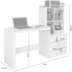 Mesa para Computador Alana com Estante Branca 2 Gavetas Medidas