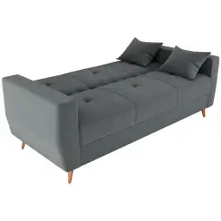 Sofa Cama Pamela 4 Lugares Reclinavel Com Bau 207cm Tecido Veludo Aberto