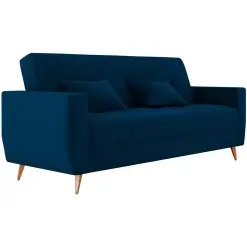 Sofa Cama Pamela 4 Lugares Reclinavel Com Bau 207cm Tecido Veludo Azul