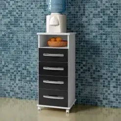 Balcao Piaui 04 Gavetas FLEX Arte Moveis Branco Preto