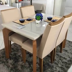 Mesa de Jantar Londrina 120x80cm com 4 Cadeiras Rufato Imbuia Off White