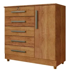 Comoda Vitoria 5 Gavetas 1 Porta Rud Rack Cedro