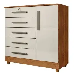Comoda Vitoria 5 Gavetas 1 Porta Rud Rack Cedro Areia