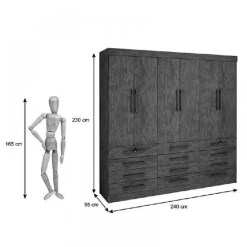 Guarda Roupa Casal Monaco 6 Portas 12 Gavetas Medidas