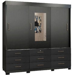 Guarda Roupa Itapema Casal 3 Portas De Correr E 9 Gavetas Preto