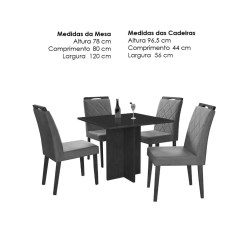 Mesa De Jantar Los Angeles 120x80cm Com 4 Cadeiras Minas Plac Medidas