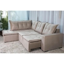 Sofa de Canto 5 Lugares Retratil Denver Tecido Suede 197cm x 145cm Foto Real
