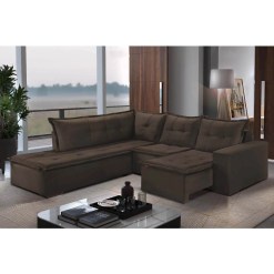 Sofa de Canto Denver Retratil e Almofadas Soltas marrom